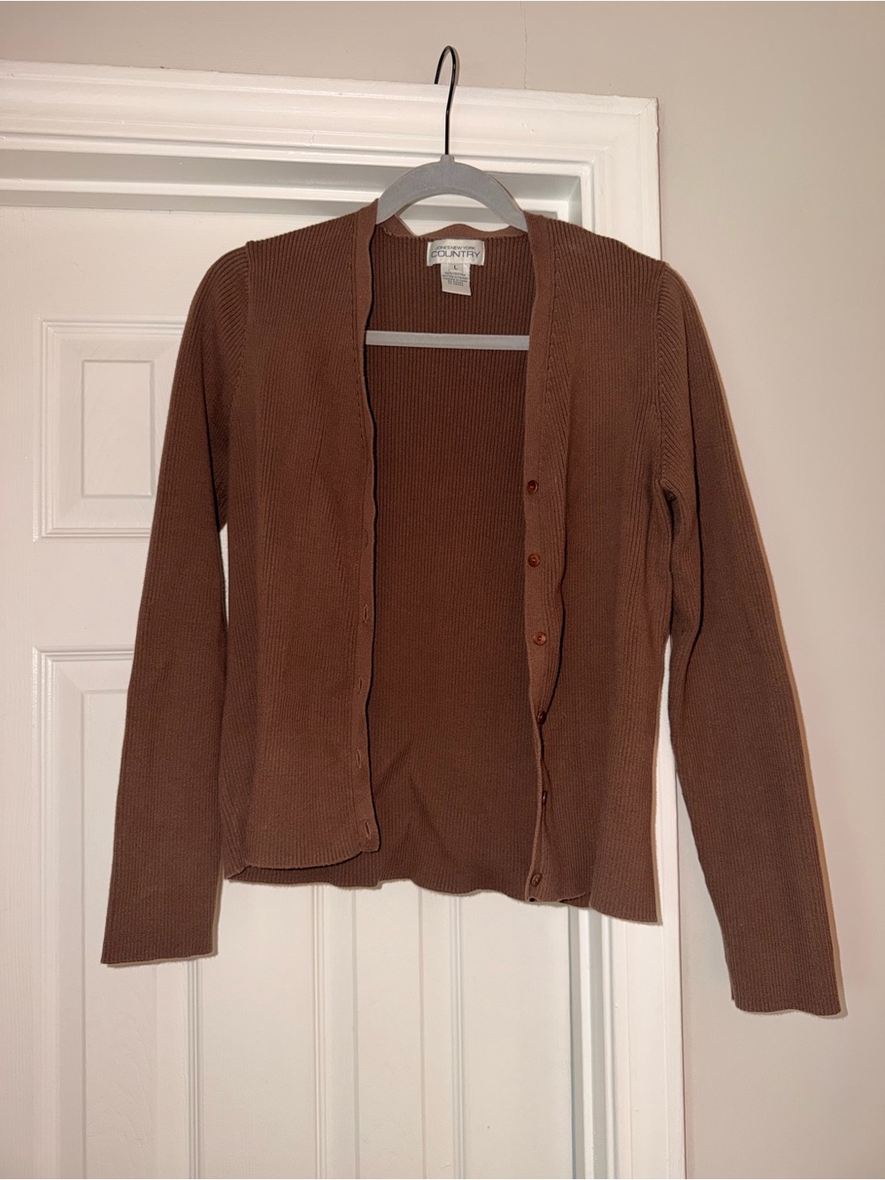 Jones New York Brown Ribbed Button-Front Cardigan